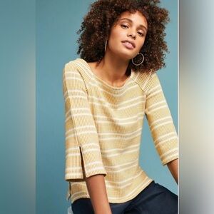 POSTMARK for ANTHROPOLOGIE Yellow and white striped 3/4 sleeve top size S